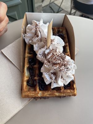 Dark chocolate and vegan chantilly cream waffle   at Jolly Chocolat in Bordeaux