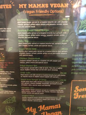 Menu  at My Mama's Vegan in Baltimore