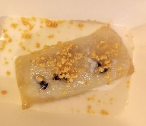 Desert with red banana at Vevi in Vienna