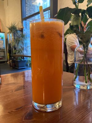 Freshly squeezed carrot juice at Vevi in Vienna