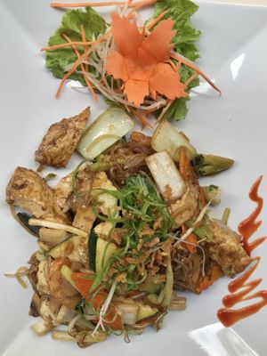 Rice noodle dish at Vevi in Vienna