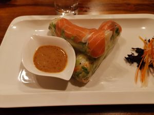 Vegan salmon spring rolls at Vevi in Vienna