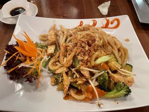 Udon with veg and tofu  at Vevi in Vienna