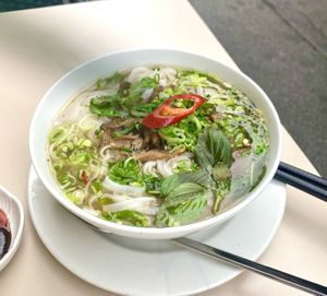 Vegan pho with oyster mushroom   at Vevi in Vienna