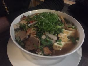 A noodle soup bowl at Vevi in Vienna