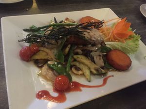 Lac Hong or stir fried salmon dish, very tasty! at Vevi in Vienna