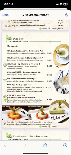 Dessert menu  at Vevi in Vienna