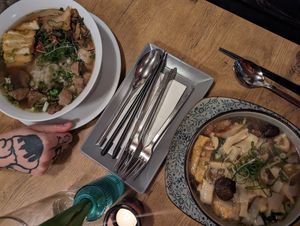 On the left - special pho, on the right - rice noodle soup at Vevi in Vienna