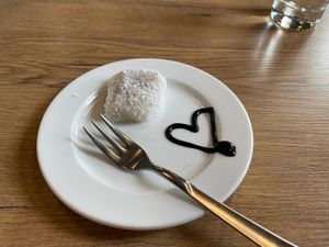 Coconut Mochi as part of the daily menu dessert  at Vevi in Vienna