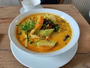 Excellent curry noodle soup at Vevi in Vienna