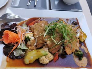 Vegan salmon filet at Vevi in Vienna