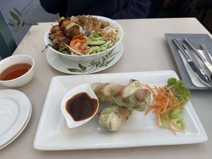 Tofu and soy summer rolls and bún trộn  at Vevi in Vienna