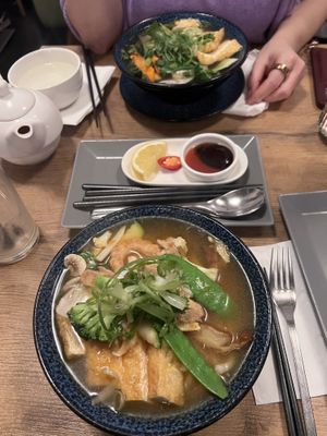 Pho and sour spicy udon  at Vevi in Vienna