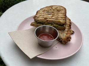 Toastie with pesto: very tasty  at Loaf Sourdough Bakery in Utrecht