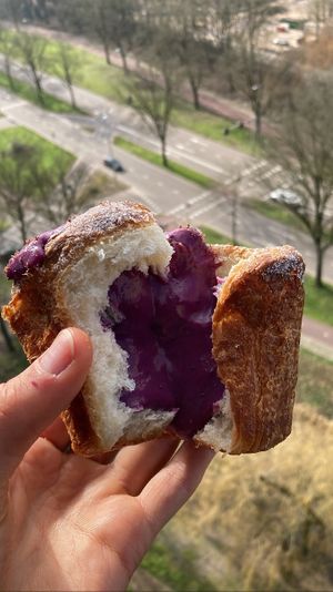 Blueberry chocolate cruffin   at Loaf Sourdough Bakery in Utrecht