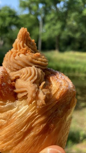 Speculoos cruffin: an amazing creamy cream with flaky pastry around it. So good   at Loaf Sourdough Bakery in Utrecht