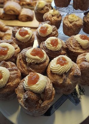 Peach/almond cruffin: tasty and creamy  at Loaf Sourdough Bakery in Utrecht