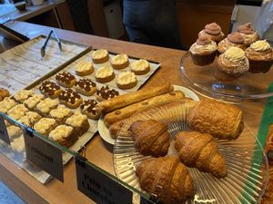 Specials on Friday: slofje with amandelspijs, vanilla cream and sugar glass (tasty and crispy) and vanilla cake with chocolate ganache (tasty, but the cake is too firm)  at Loaf Sourdough Bakery in Utrecht