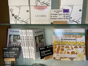 Books and coffee beans  at Loaf Sourdough Bakery in Utrecht