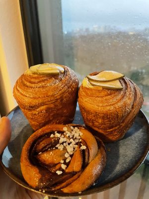 stoofpeer cruffins (delish!!) and cinnamon bun (loved by many! i think it needs more cinnamon)  at Loaf Sourdough Bakery in Utrecht