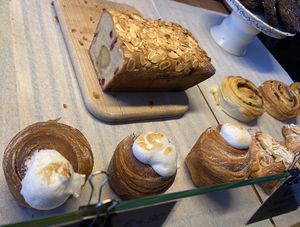 Almond/cranberry cake and cruffin with lemon-merengue 18 Jan 2025  at Loaf Sourdough Bakery in Utrecht