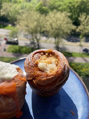 seasonal cruffin rhubarb. a true delight   at Loaf Sourdough Bakery in Utrecht