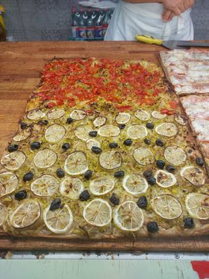 Lemon leek olives and cherry tomatoes and leeks at Prima la Materia in Rome