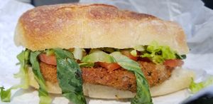 Chicken cutlet sammy at Freakin' Vegan - Take Out & Delivery in Ridgewood