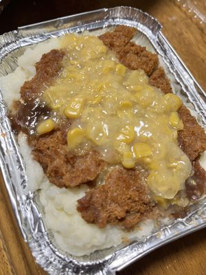 Fried Chick’n with mashed potatoes and corn bowl   at Freakin' Vegan - Take Out & Delivery in Ridgewood