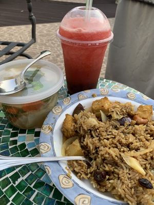 Watermelon drink, tofu soup, pineapple fried rice  at Ocha Thai Kitchen and Cafe in Centreville