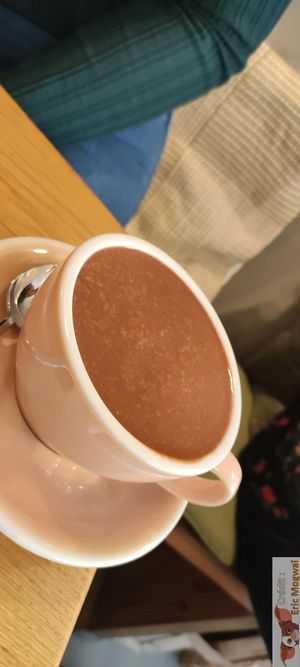 Succulent hot chocolate with almond milk at Amendūla Café in Paris