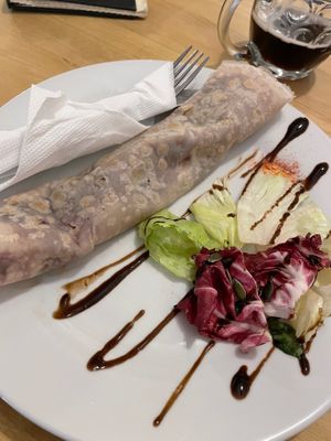 Vegan galette with peanut butter, blackberry jam and tomatoes  at Funki Punki in Bratislava