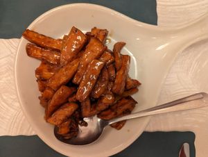 General Tso's Sweet Potato appetizer, delicious! at The Vegetable Garden in Silver Spring