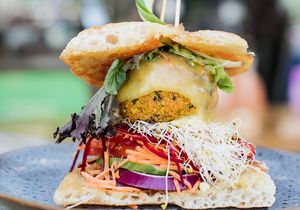 Quinoa, Sweet Potato & Kale Burger at Claire's Wholesome Kitchen in Springfield Central