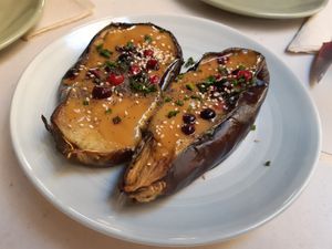 Starter / Roasted aubergine with miso sauce at La China Mandarina in Madrid