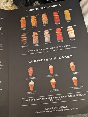 menu at Chimneys in Berlin