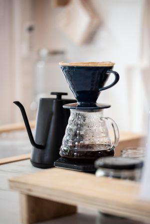 V60 coffee filter with our reusable filter  at NEØ Coffee House in Barcelona