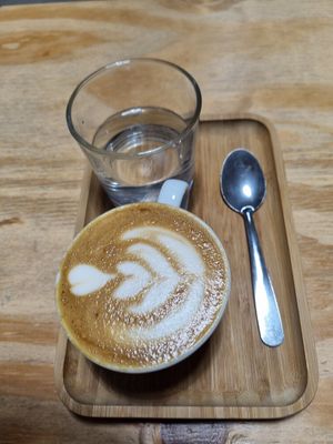 Flat white at NEØ Coffee House in Barcelona