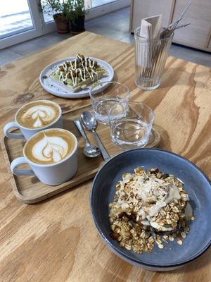 Coffee, banana bread and avocado toast! at NEØ Coffee House in Barcelona