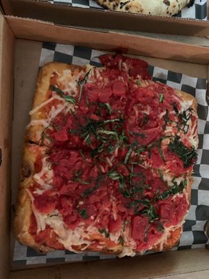 Grandma pizza w vegan cheese at Crust & Craft in Rehoboth Beach
