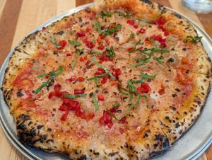 Vegan cheese, caramelized onions, roasted bell peppers at Crust & Craft in Rehoboth Beach