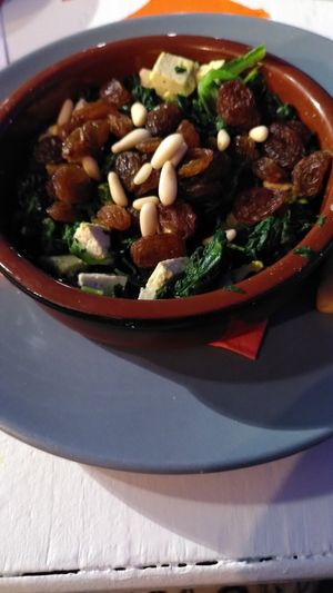 Starter with spinach, tofu at Zahara Natural in Zahara De Los Atunes