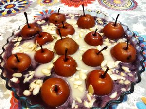 Cooked raisins and pears with oat and almond puding at La Rosina Ecovillage in Las Huertas De Cansa