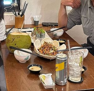 Banana flower salad, signature spring rolls and drinks  at Lien Toa in Ho Chi Minh City