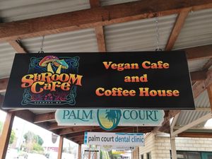 Shroom Cafe sign at Shroom Cafe in Denmark