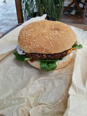 Burger at Shroom Cafe in Denmark