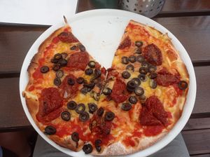 Vegan Greek pizza at Mozaika in Uherske Hradiste