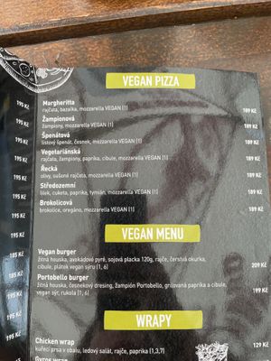 Vegan menu at Mozaika in Uherske Hradiste