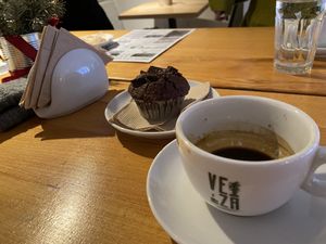 Muffin and espresso  at VeZa in Belgrade