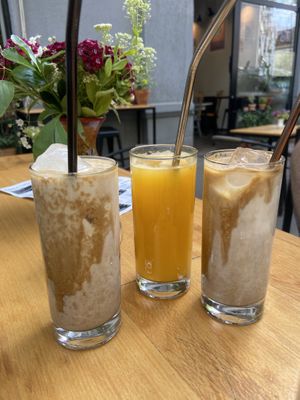 Iced lattes and fresh orange juice   at VeZa in Belgrade
